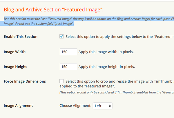 Udesign featured images settings
